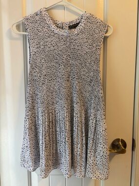 Adrianna Papell Black and White Pleated Dot Blouse